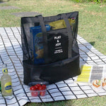 Borsa a tracolla portatile da picnic in spiaggia con borsone sportivo in rete a doppio strato, Double Layer Handbag(Black), Double Layer Handbag(Green), Double Layer Handbag(Blue), Double Layer Handbag(Red)