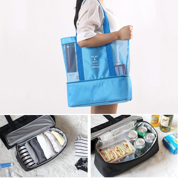 Borsa a tracolla portatile da picnic in spiaggia con borsone sportivo in rete a doppio strato, Double Layer Handbag(Black), Double Layer Handbag(Green), Double Layer Handbag(Blue), Double Layer Handbag(Red)