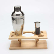 Set di strumenti per shaker per cocktail 9 in 1 in acciaio inossidabile con supporto in legno, capacità: 350 ml, 350ml