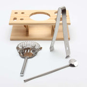 Set di strumenti per shaker per cocktail 9 in 1 in acciaio inossidabile con supporto in legno, capacità: 350 ml, 350ml