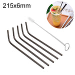 Kit di cannucce piegate riutilizzabili in acciaio inossidabile da 5 pezzi + kit di spazzole per la pulizia, 215 * 6 mm, 215*6mm (Bent)
