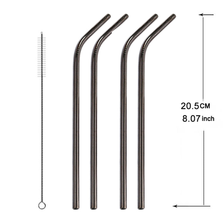 Kit di cannucce piegate riutilizzabili in acciaio inossidabile da 5 pezzi + kit di spazzole per la pulizia, 215 * 6 mm, 215*6mm (Bent)