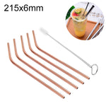 Kit di cannucce piegate riutilizzabili in acciaio inossidabile da 5 pezzi + kit di spazzole per la pulizia, 215 * 6 mm, 215*6mm (Bent)