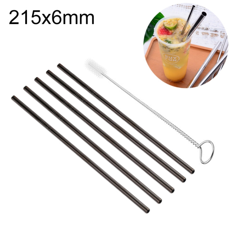 Kit di cannucce dritte riutilizzabili in acciaio inossidabile da 5 pezzi + kit di spazzole per la pulizia, 215 * 6 mm, 215*6mm (Straight)