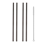 Kit di cannucce dritte riutilizzabili in acciaio inossidabile da 5 pezzi + kit di spazzole per la pulizia, 215 * 6 mm, 215*6mm (Straight)