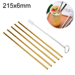 Kit di cannucce dritte riutilizzabili in acciaio inossidabile da 5 pezzi + kit di spazzole per la pulizia, 215 * 6 mm, 215*6mm (Straight)