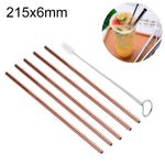 Kit di cannucce dritte riutilizzabili in acciaio inossidabile da 5 pezzi + kit di spazzole per la pulizia, 215 * 6 mm, 215*6mm (Straight)