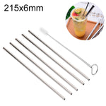 Kit di cannucce dritte riutilizzabili in acciaio inossidabile da 5 pezzi + kit di spazzole per la pulizia, 215 * 6 mm, 215*6mm (Straight)