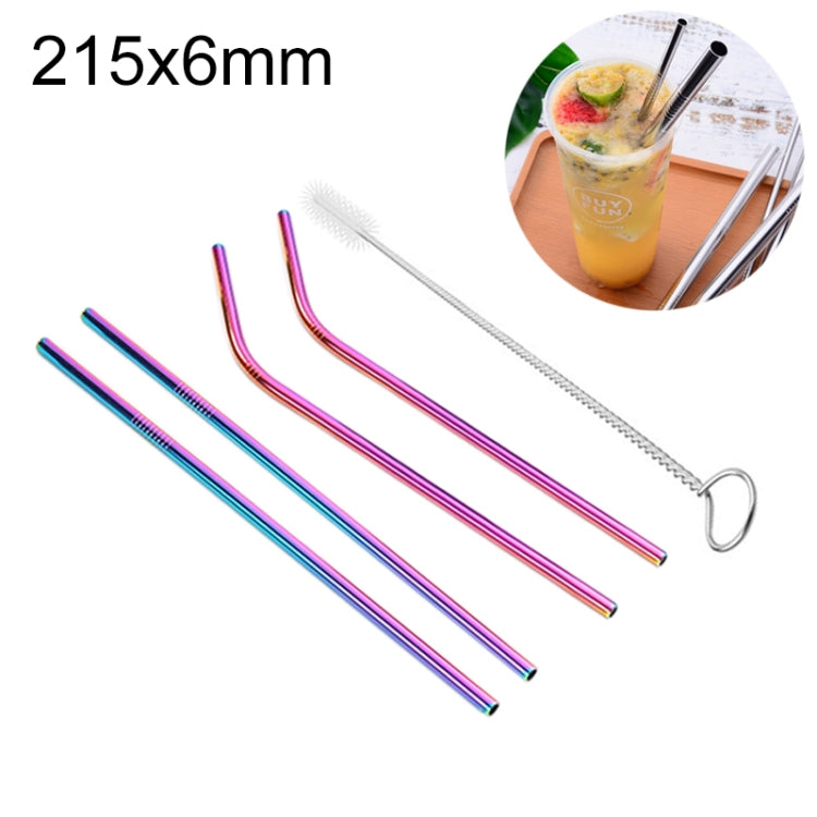 Kit di cannucce riutilizzabili in acciaio inossidabile da 4 pezzi + kit di spazzole per la pulizia, 215 * 6 mm, 215*6mm (Combination)