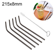 Kit di cannucce piegate riutilizzabili in acciaio inossidabile da 5 pezzi + kit di spazzole per la pulizia, 215 * 8 mm, 215*8mm (Bent)