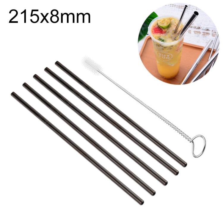 Kit di cannucce dritte riutilizzabili in acciaio inossidabile da 5 pezzi + kit di spazzole per la pulizia, 215 * 8 mm, 215*8mm (Straight)