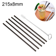 Kit di cannucce dritte riutilizzabili in acciaio inossidabile da 5 pezzi + kit di spazzole per la pulizia, 215 * 8 mm, 215*8mm (Straight)