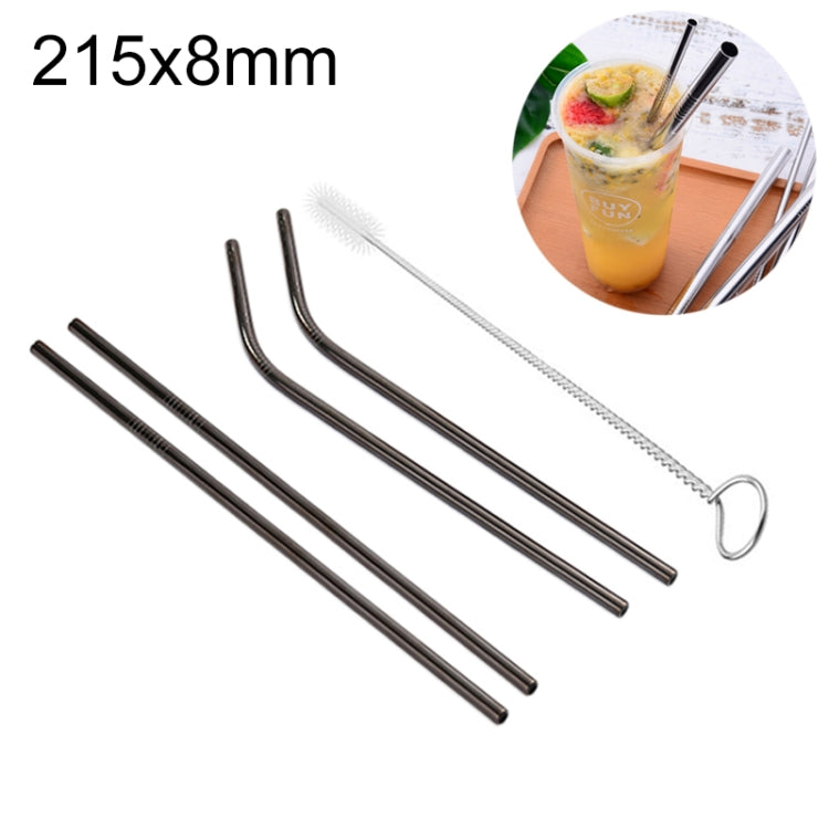 Kit di cannucce riutilizzabili in acciaio inossidabile da 4 pezzi + kit di spazzole per la pulizia, 215 * 8 mm, 215*8mm (Combination)