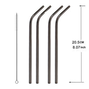 Kit di cannucce piegate riutilizzabili in acciaio inossidabile da 5 pezzi + kit di spazzole per la pulizia, 266 * 6 mm, 266*6mm (Bent)