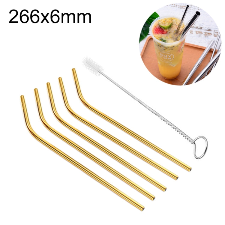 Kit di cannucce piegate riutilizzabili in acciaio inossidabile da 5 pezzi + kit di spazzole per la pulizia, 266 * 6 mm, 266*6mm (Bent)