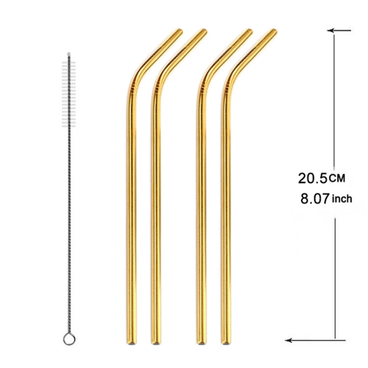 Kit di cannucce piegate riutilizzabili in acciaio inossidabile da 5 pezzi + kit di spazzole per la pulizia, 266 * 6 mm, 266*6mm (Bent)