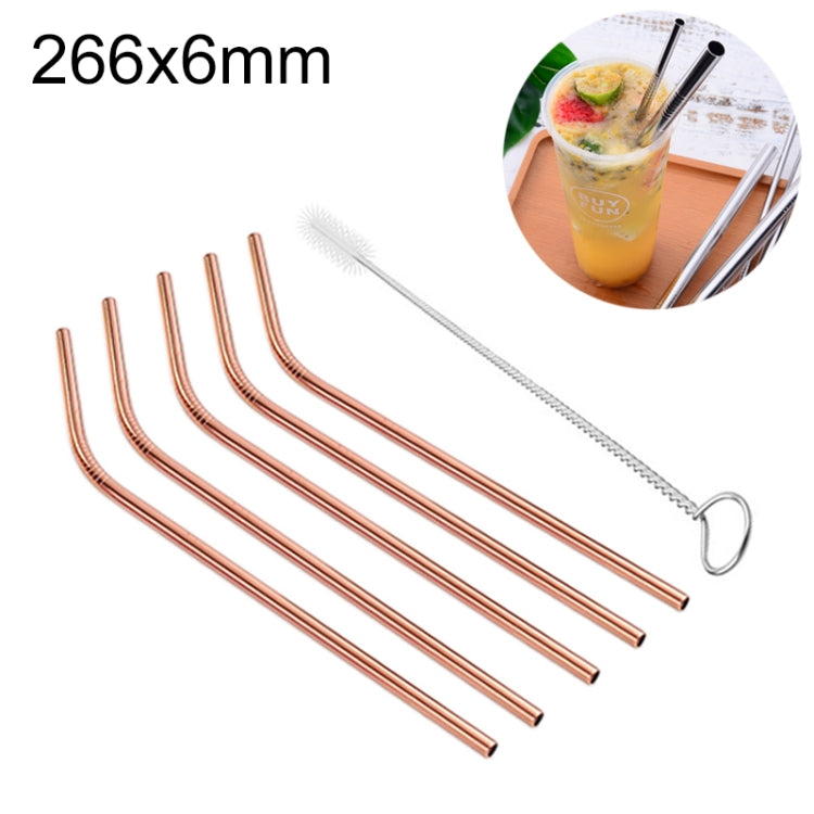 Kit di cannucce piegate riutilizzabili in acciaio inossidabile da 5 pezzi + kit di spazzole per la pulizia, 266 * 6 mm, 266*6mm (Bent)