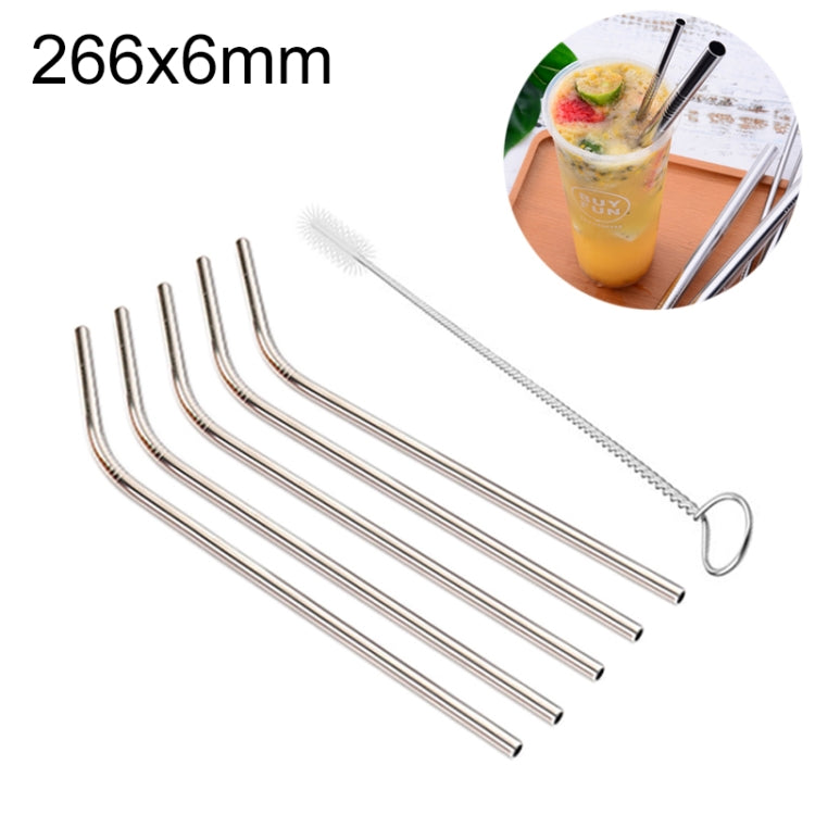 Kit di cannucce piegate riutilizzabili in acciaio inossidabile da 5 pezzi + kit di spazzole per la pulizia, 266 * 6 mm, 266*6mm (Bent)