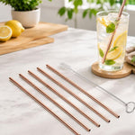 Kit di cannucce dritte riutilizzabili in acciaio inossidabile da 5 pezzi + kit di spazzole per la pulizia, 266 * 6 mm, 266*6mm (Straight)