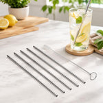 Kit di cannucce dritte riutilizzabili in acciaio inossidabile da 5 pezzi + kit di spazzole per la pulizia, 266 * 6 mm, 266*6mm (Straight)