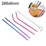Kit di cannucce riutilizzabili in acciaio inossidabile da 4 pezzi + kit di spazzole per la pulizia, 266 * 6 mm, 266*6mm (Combination)