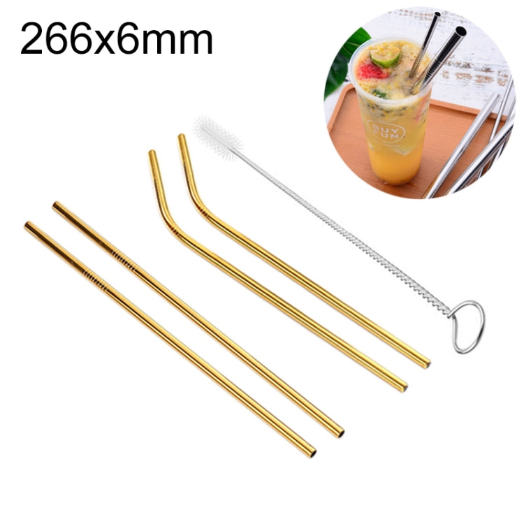 Kit di cannucce riutilizzabili in acciaio inossidabile da 4 pezzi + kit di spazzole per la pulizia, 266 * 6 mm, 266*6mm (Combination)