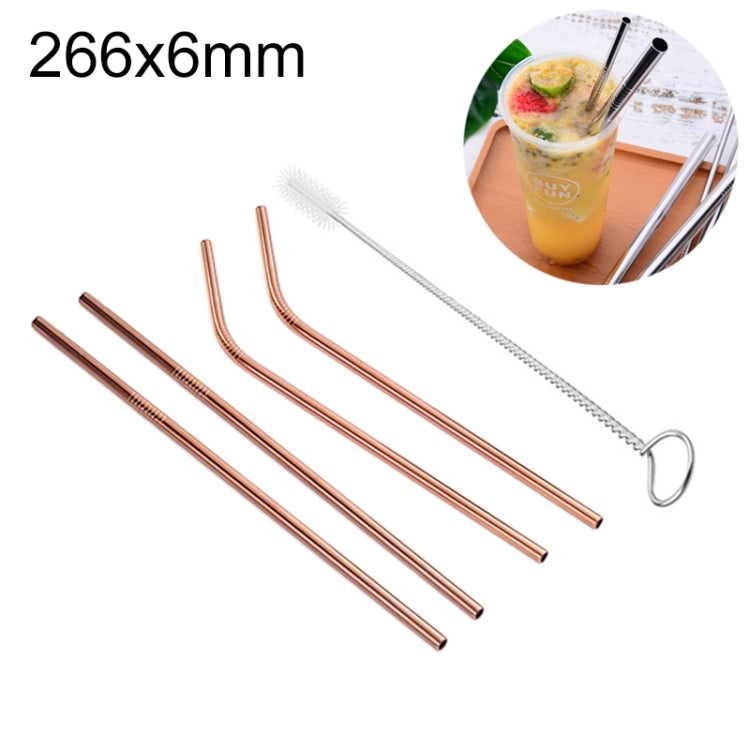 Kit di cannucce riutilizzabili in acciaio inossidabile da 4 pezzi + kit di spazzole per la pulizia, 266 * 6 mm, 266*6mm (Combination)