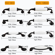 5006_96 Maniglia per armadio in ceramica bianca e nera Passo: 96 mm, 5006_96