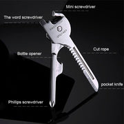 SWISS+TECH Portachiavi multifunzione da esterno 6 in 1 in acciaio inossidabile, portachiavi pieghevole con mini utensili