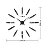 Decorazioni per la casa della camera da letto Grande orologio adesivo da parete fai-da-te con specchio 3D, dimensioni: 100 * 100 cm, 3M003 (Black), 3M003 (Silver)