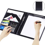 Forniture per ufficio Cartella portadocumenti in pelle stile business con blocco note A4 da 30 pagine e calcolatrice