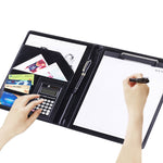 Forniture per ufficio Cartella portadocumenti in pelle stile business con blocco note A4 da 30 pagine e calcolatrice