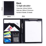 Forniture per ufficio Cartella portadocumenti in pelle stile business con blocco note A4 da 30 pagine e calcolatrice