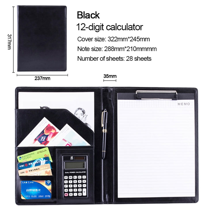 Forniture per ufficio Cartella portadocumenti in pelle stile business con blocco note A4 da 30 pagine e calcolatrice