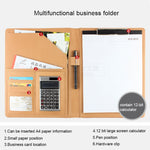 Forniture per ufficio Cartella portadocumenti in pelle stile business con blocco note A4 da 30 pagine e calcolatrice