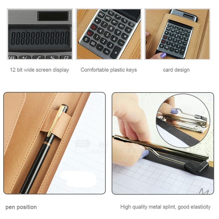 Forniture per ufficio Cartella portadocumenti in pelle stile business con blocco note A4 da 30 pagine e calcolatrice