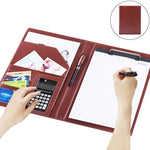 Forniture per ufficio Cartella portadocumenti in pelle stile business con blocco note A4 da 30 pagine e calcolatrice