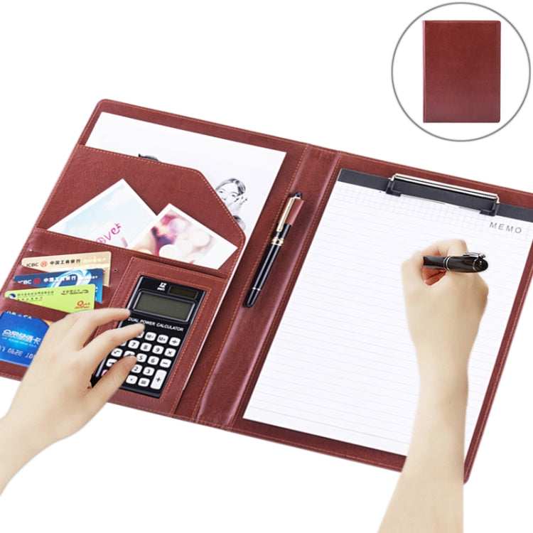 Forniture per ufficio Cartella portadocumenti in pelle stile business con blocco note A4 da 30 pagine e calcolatrice