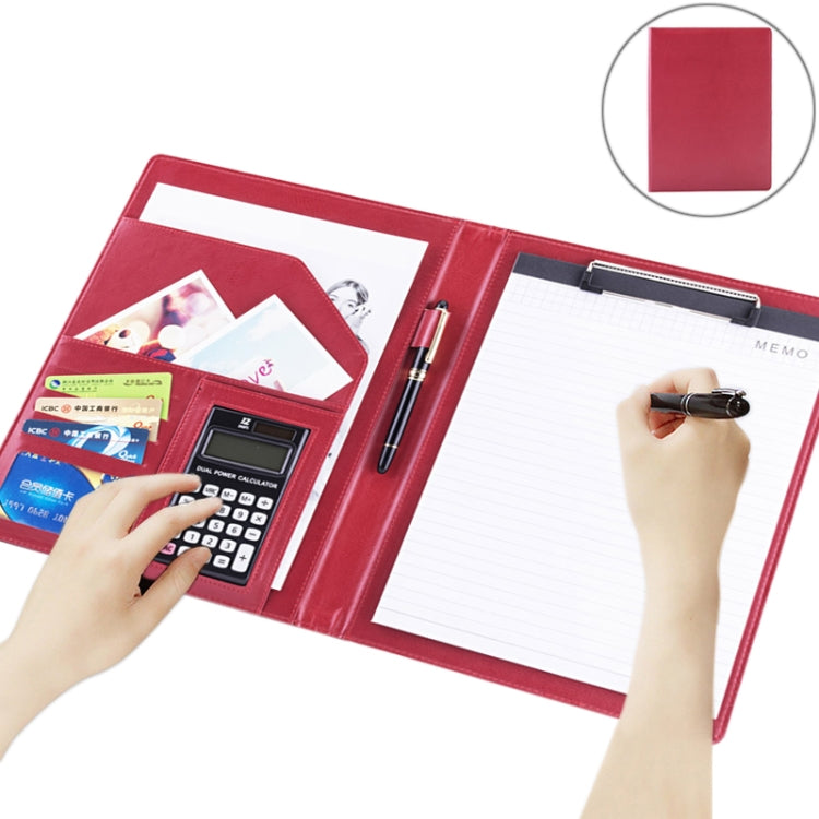 Forniture per ufficio Cartella portadocumenti in pelle stile business con blocco note A4 da 30 pagine e calcolatrice