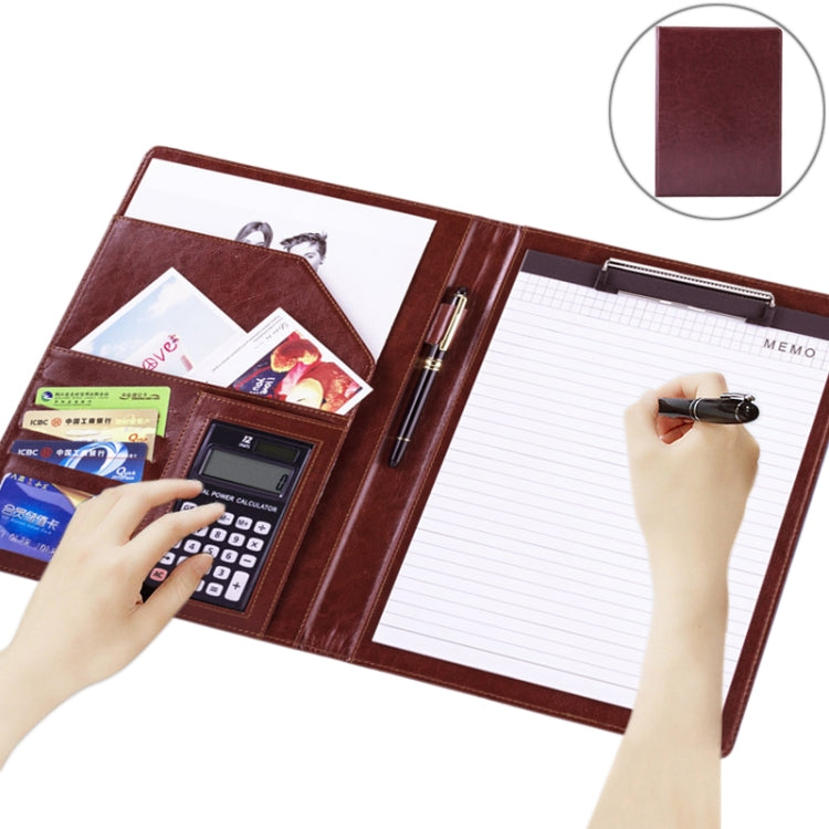 Forniture per ufficio Cartella portadocumenti in pelle stile business con blocco note A4 da 30 pagine e calcolatrice