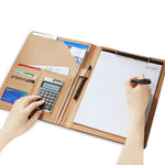 Forniture per ufficio Cartella portadocumenti in pelle stile business con blocco note A4 da 30 pagine e calcolatrice