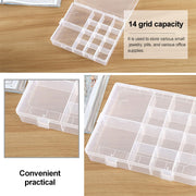 Scatola portaoggetti in plastica per organizer, 14 scomparti, divisore regolabile, scomparto a griglia rimovibile per gioielli, orecchini, gancio da pesca, piccoli accessori, 14 Slots
