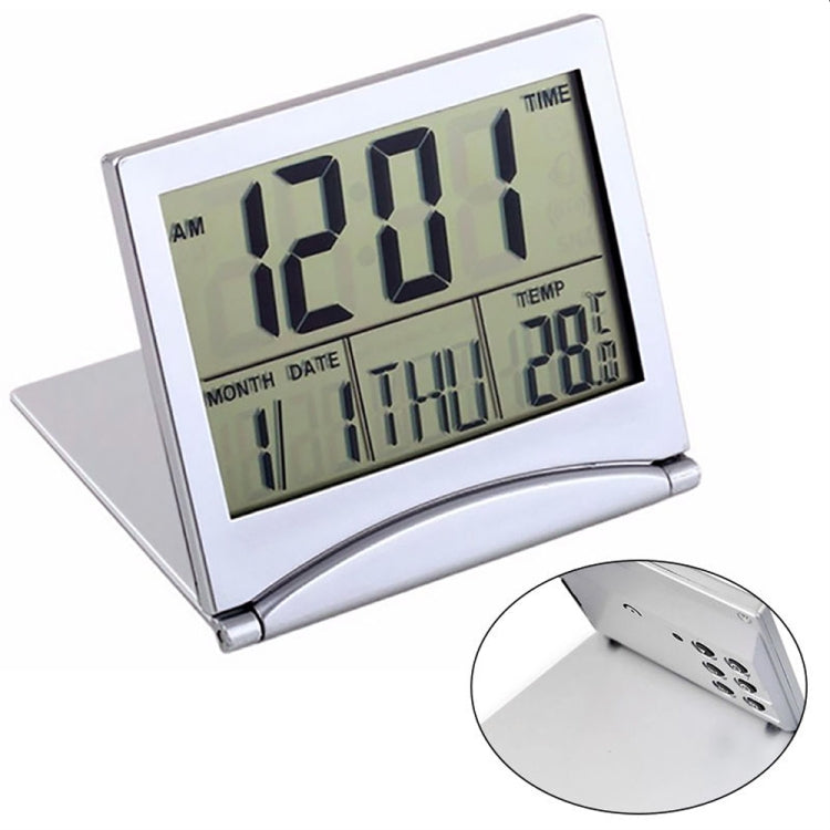 MT-033 Sveglia digitale portatile pieghevole con display LCD per temperatura da viaggio, MT-033