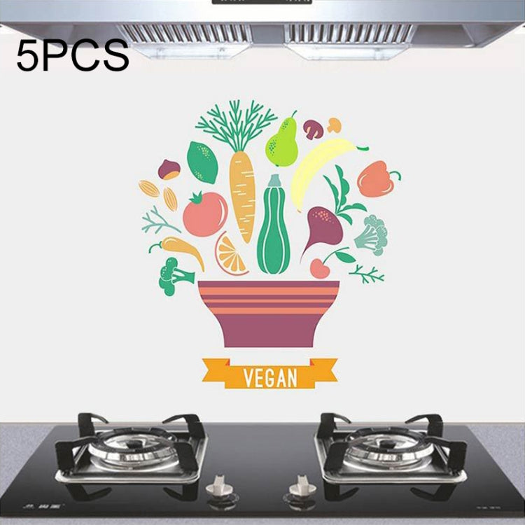 5 pezzi di frutta e verdura modello cucina domestica autoadesivi resistenti alle alte temperature adesivi murali resistenti all'olio Dimensioni: 60x90 cm, Fruit Vegetable Pattern