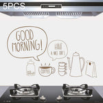 5 pezzi modello caffè dolce cucina domestica autoadesivi resistenti alle alte temperature adesivi murali resistenti all'olio dimensioni: 60x90 cm, Sweet Coffee Pattern