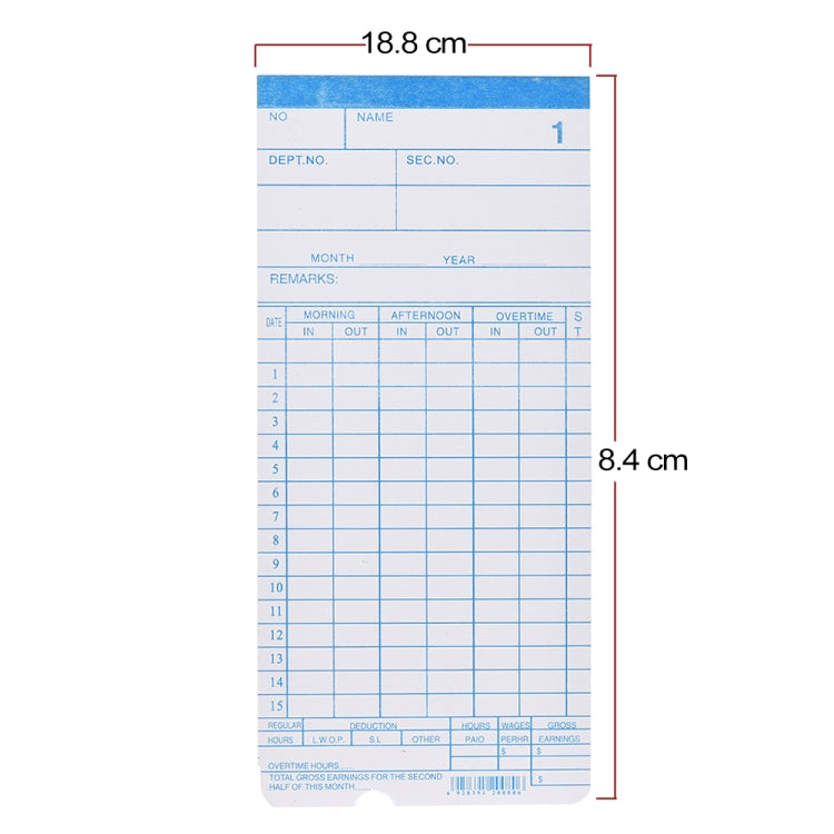 Cartellino cartaceo Paper Time Card 100 pezzi