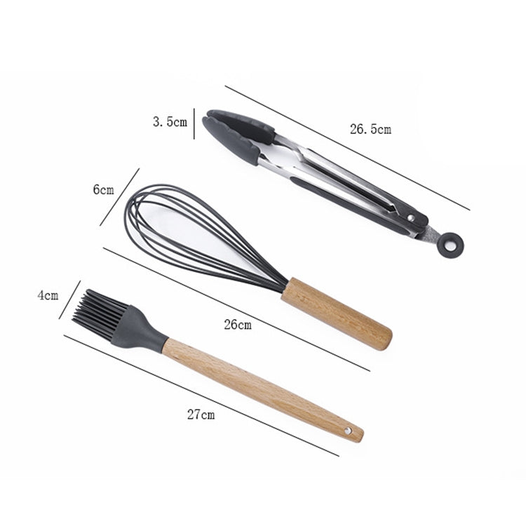 kn020 Utensile da cucina cucchiaio spatola antiaderente in silicone con manico in legno 11 in 1 + set di secchi, 11 in 1 with Bucket
