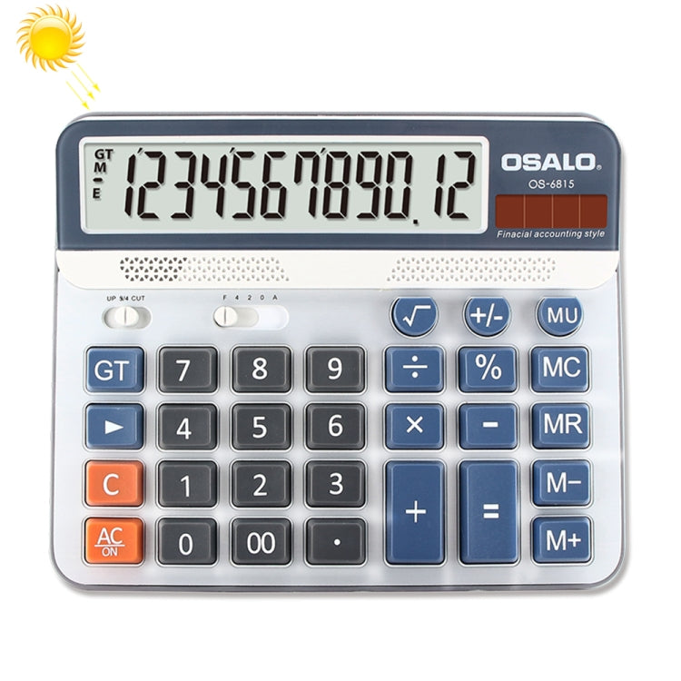 OSALO OS-6815 Calcolatrice da tavolo a 12 cifre Calcolatrice a doppia alimentazione a energia solare, OS-6815