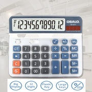 OSALO OS-6815 Calcolatrice da tavolo a 12 cifre Calcolatrice a doppia alimentazione a energia solare, OS-6815