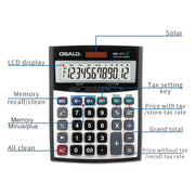 OSALO OS-2TV Calcolatore da tavolo a 12 cifre dell'aliquota fiscale Calcolatore a doppia alimentazione a energia solare, OS-2TV